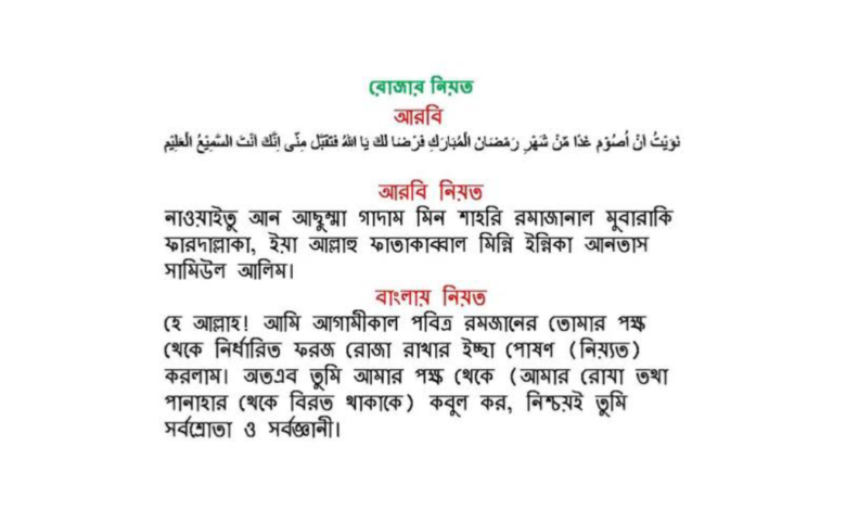 রোজার নিয়ত আরবি এবং বাংলা